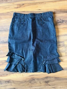 Pilcro& the letterpress Dark Denim Ruffle Hem Women's pencil Skirt